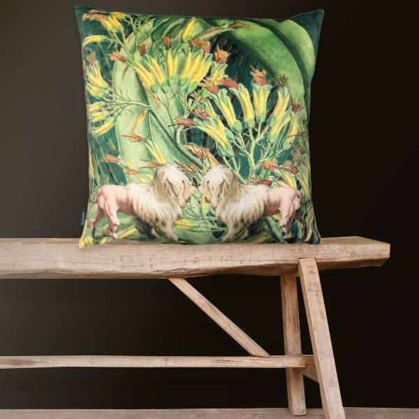 Velvet Lions Dogs Cushion Cover